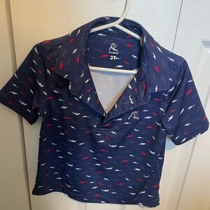 Rhoback Kids Shark Print Polo - Navy and Red